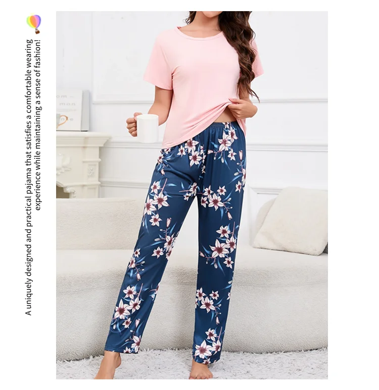 Damen-Pyjama, Heimanzug, weicher Komfort, Nachtwäsche, Loungewear, Herbst, Rundhalsausschnitt, Tops und Shorts, Pyjamahose, 3-teiliger Pyjama für Damen – Detail 10