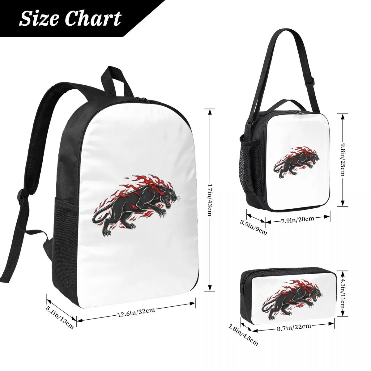 Fiery Panther Flaming Beast Backpack Student BookBag School Bag Laptop Shoulder Bags 3ps Insulated Lunch Bag Pencil Case