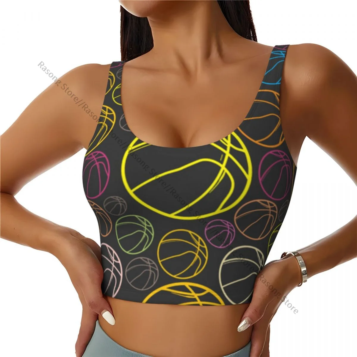 Sports Bra Women Running Yoga Clothes Vest Basket Balls Sketch Pattern Gathering Fitness Vest
