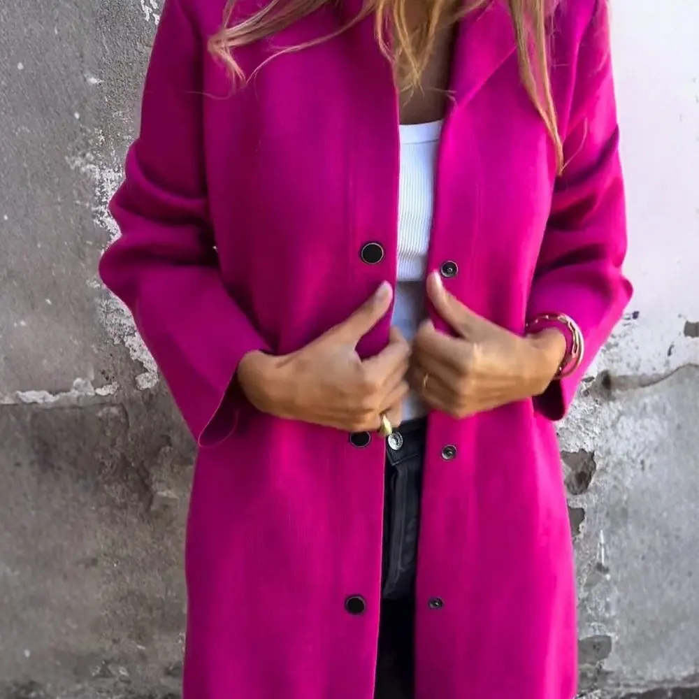 Cardigan casual com gola redonda, manga longa, tubo reto, sem decoração, malhas femininas com frente aberta