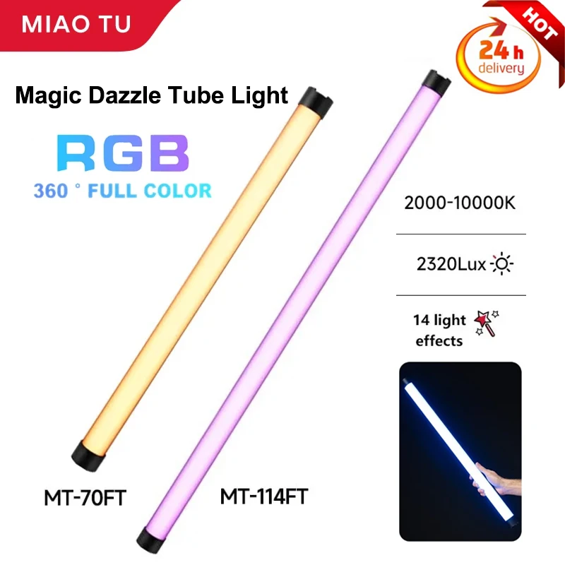 MIAOTU 114FT 70FT Photography Pixel Tube Light Magic Dazzle Full Colour RGB Photography Fill Light Stick Handheld Portable Light