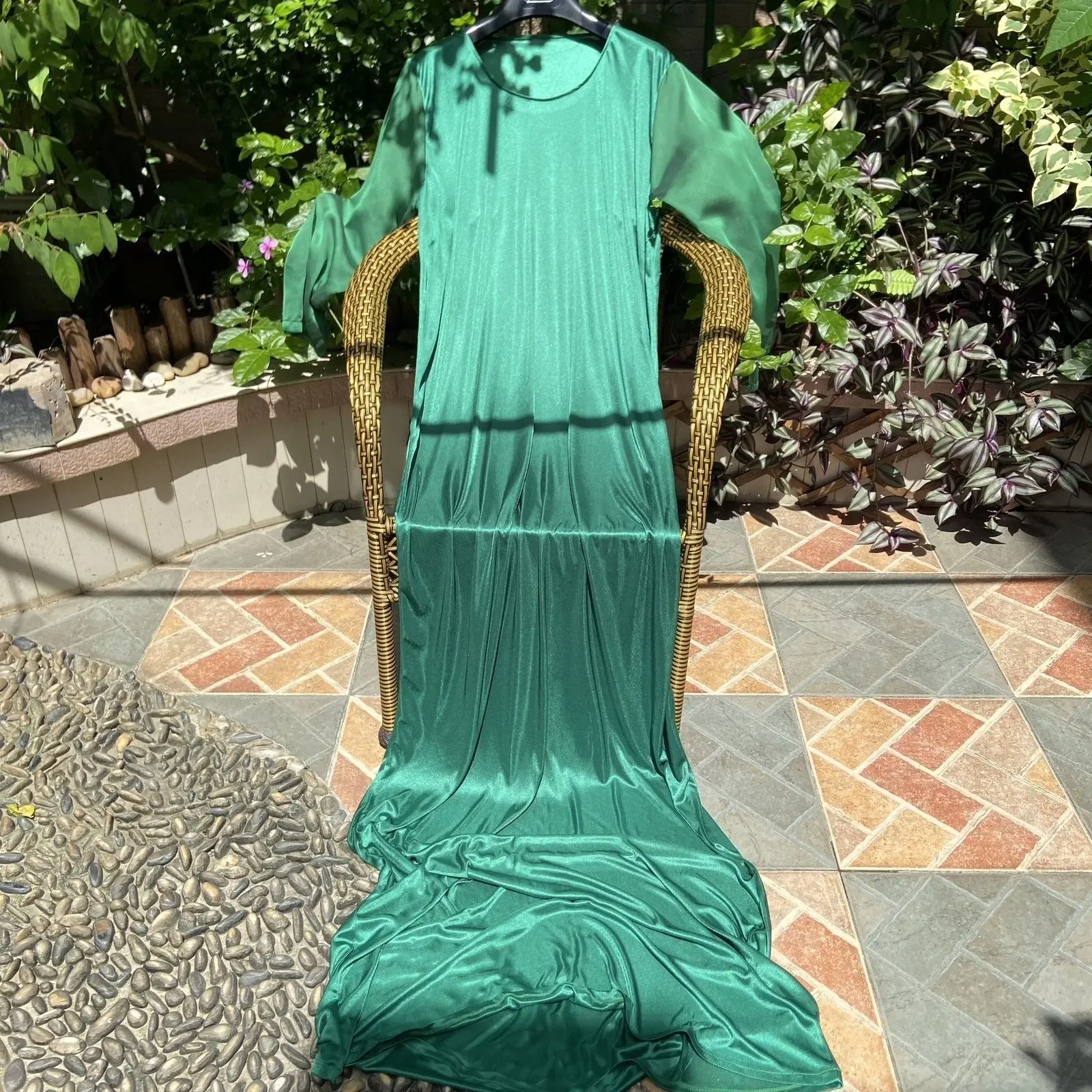 Robe en Satin brillant à manches longues pour femmes, Maxi, ample, grande taille, pyjama de couchage