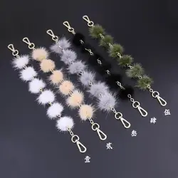 Replacement Bag Strap Real Mink Fur Fox Ball Pompom Handbag Shoulder Handle For Women Purse Belts Charm Winter Accessories R39