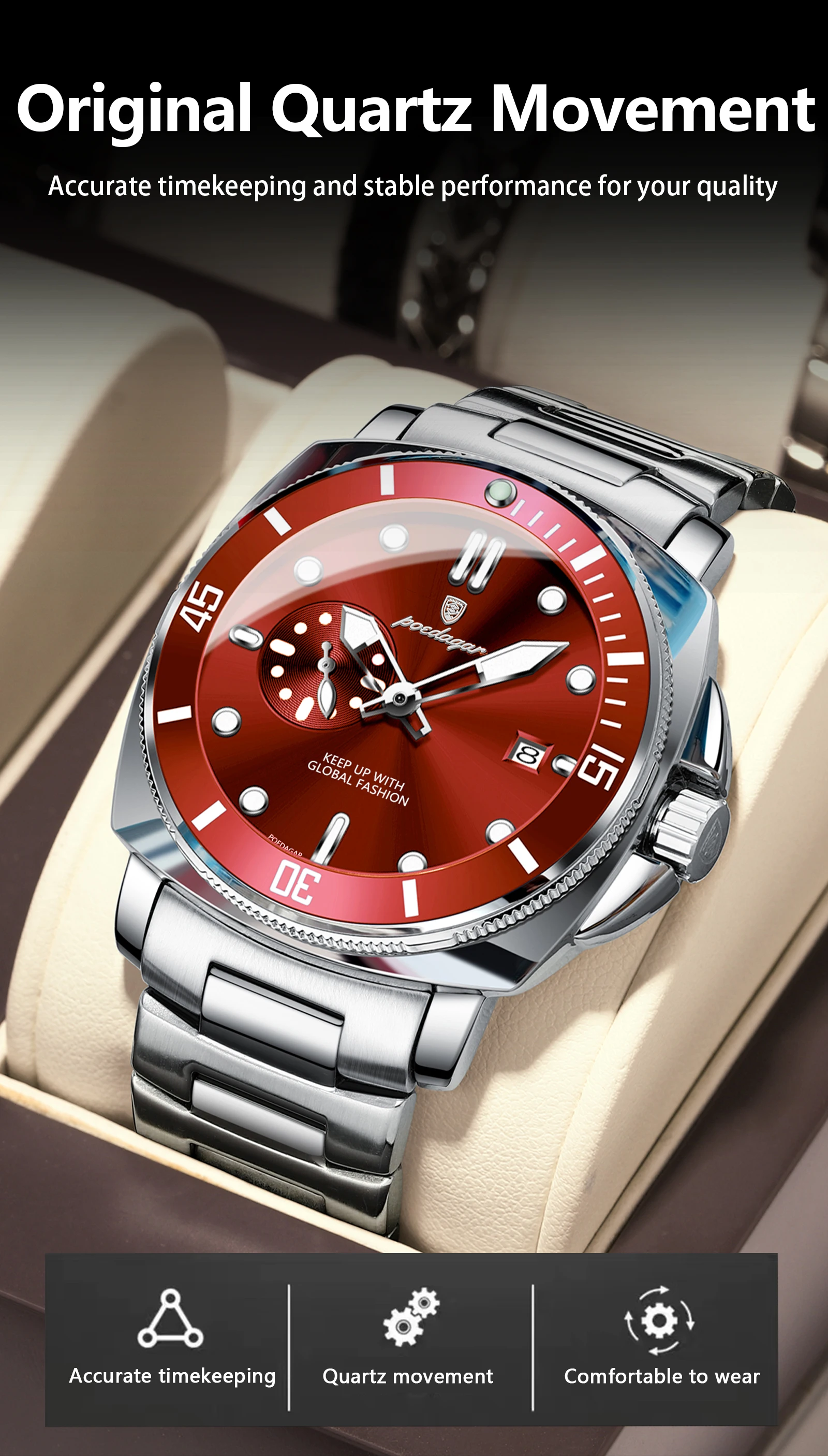 POEDAGAR Luxus Trendy Männer Uhr Wasserdicht Leucht Datum Edelstahl Männliche Uhr Quarz Business Sport herren Uhren Reloj – Detail 8