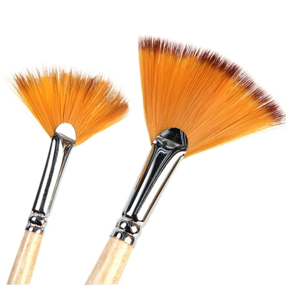 5pcs Acrylic Watercolor Paint Artist Fan Paint Brushes Nylon Hair Wooden Different Fan Shape Pens Painting Tool Brown