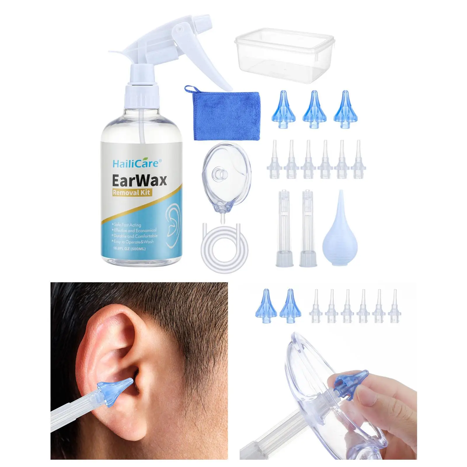 Ear Wax Removal Tool for Adult Kid Ear Care Wash Bottle with Sprayer Flushing System Ear Irrigation Kit Ear Cleaner Syringe Kit