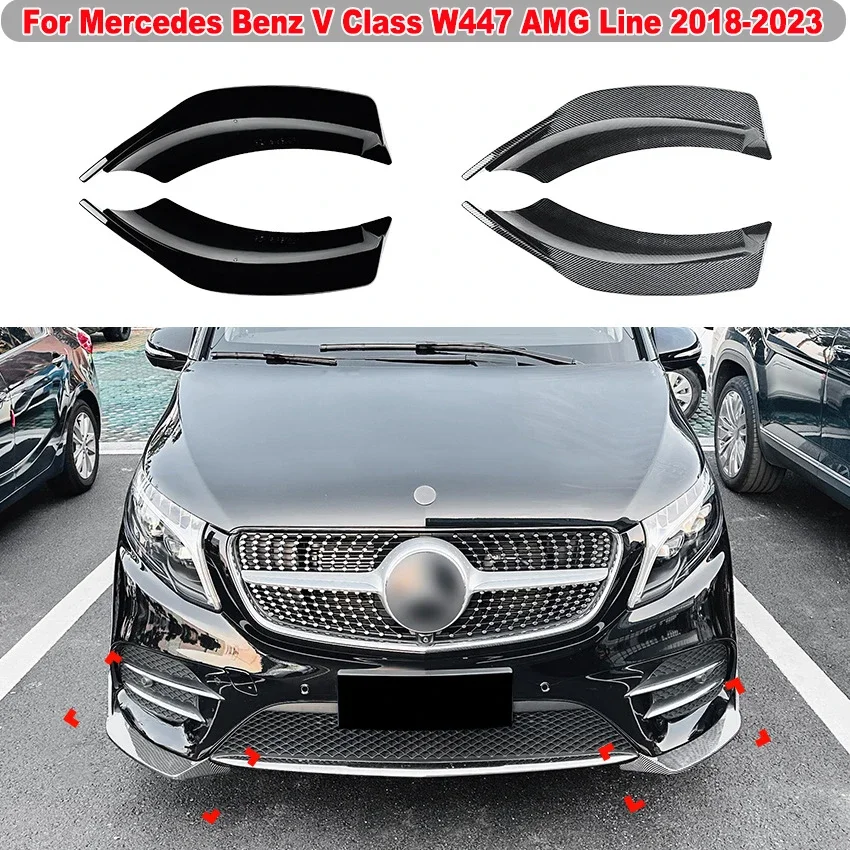 

For Mercedes Benz V Class W447 AMG Line 2018-2023 Front Corner Bumper Splitter Canards Spoiler Cover Trim Body Kit Car Accessory