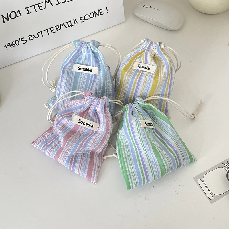 Stripe Drawstring Saco De Armazenamento, Saco De Embalagem, Bolsa De Moedas, Bolsa De Maquiagem, Saco De Armazenamento Pequeno