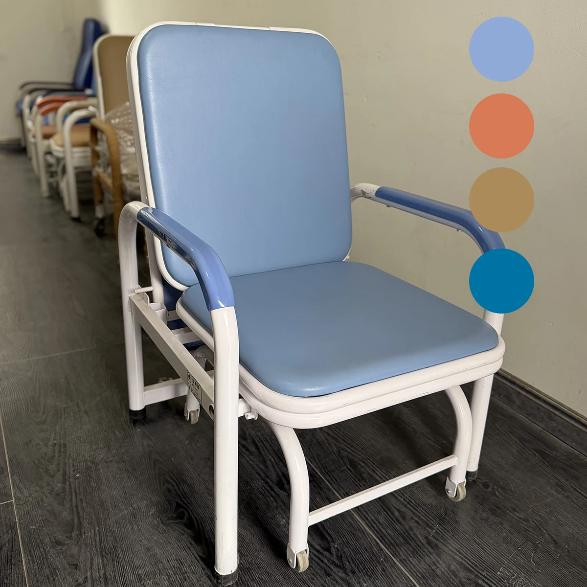 MultiFunction Steel Hospital Patient Visitor Chair Bed 2in1 Foldable Sleeper Recliner PU Leather Quiet Casters Ward Use