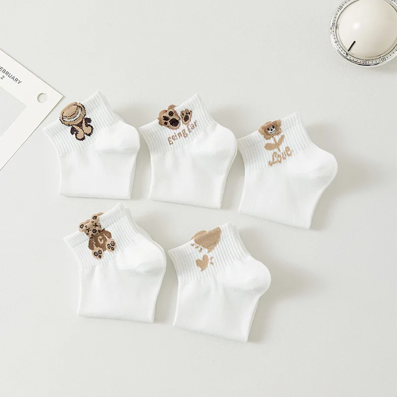 5/10 أزواج المرأة لطيف الدب الجوارب الكاحل الجوارب تنوعا المألوف الإبداعية تنفس مريحة الجوارب غير رسمية