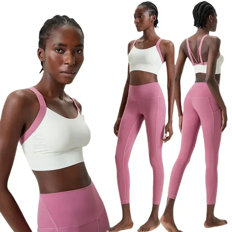 New Women's Patchwork Series Fitness Sportswear, Tight Fitting Bottoming, Yoga Set