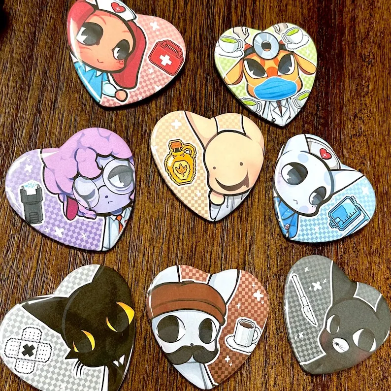 Animal Hospital Heart Pinback Buttons Vet Veterinary Nurse Heart Round Badge Pins Cosplay Accessory Lover Collectible Brooch