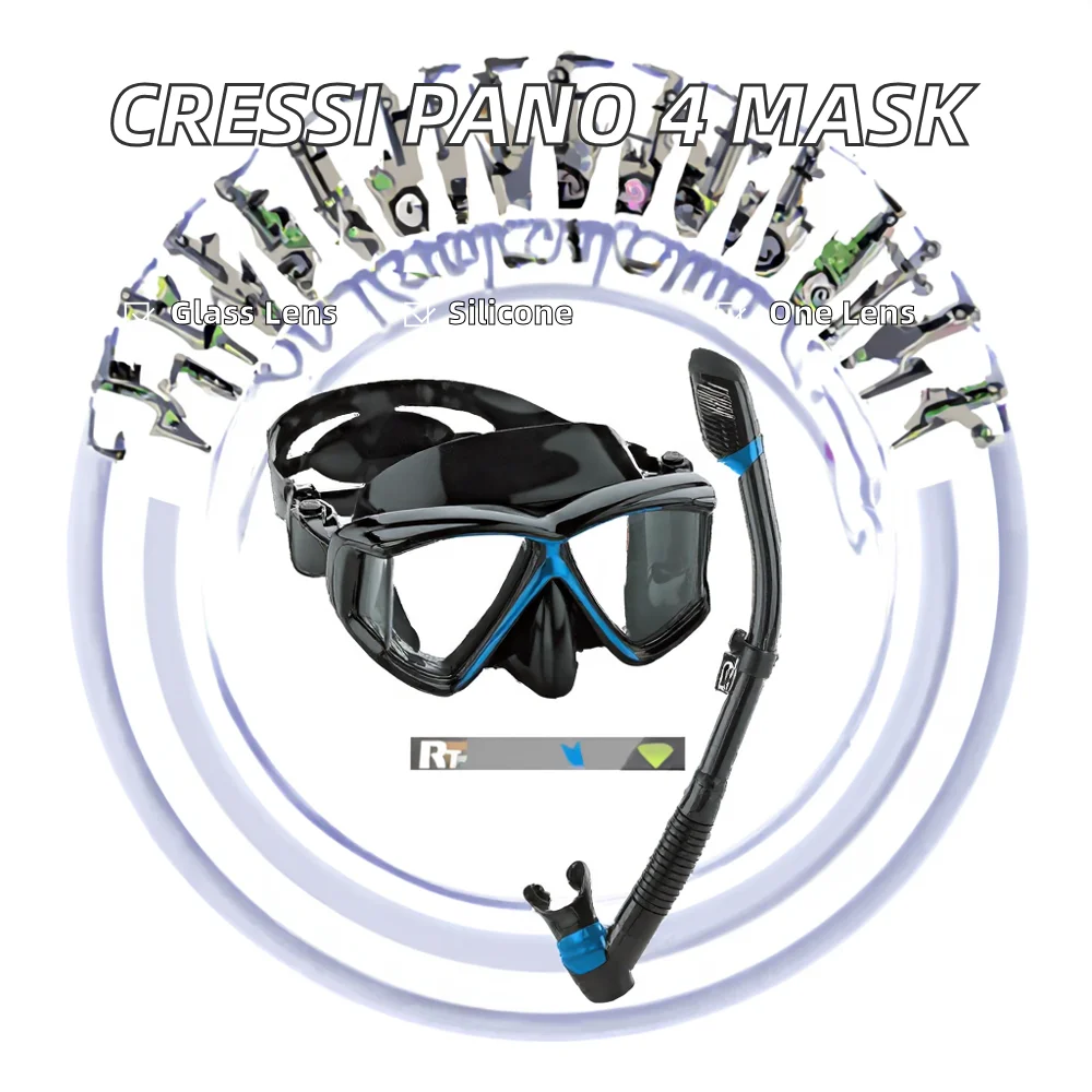 Diving & Swimming Dry Snorkel Mask for Children Silicone Tempered Glass Lenses Black/Blue Snorkeling Use