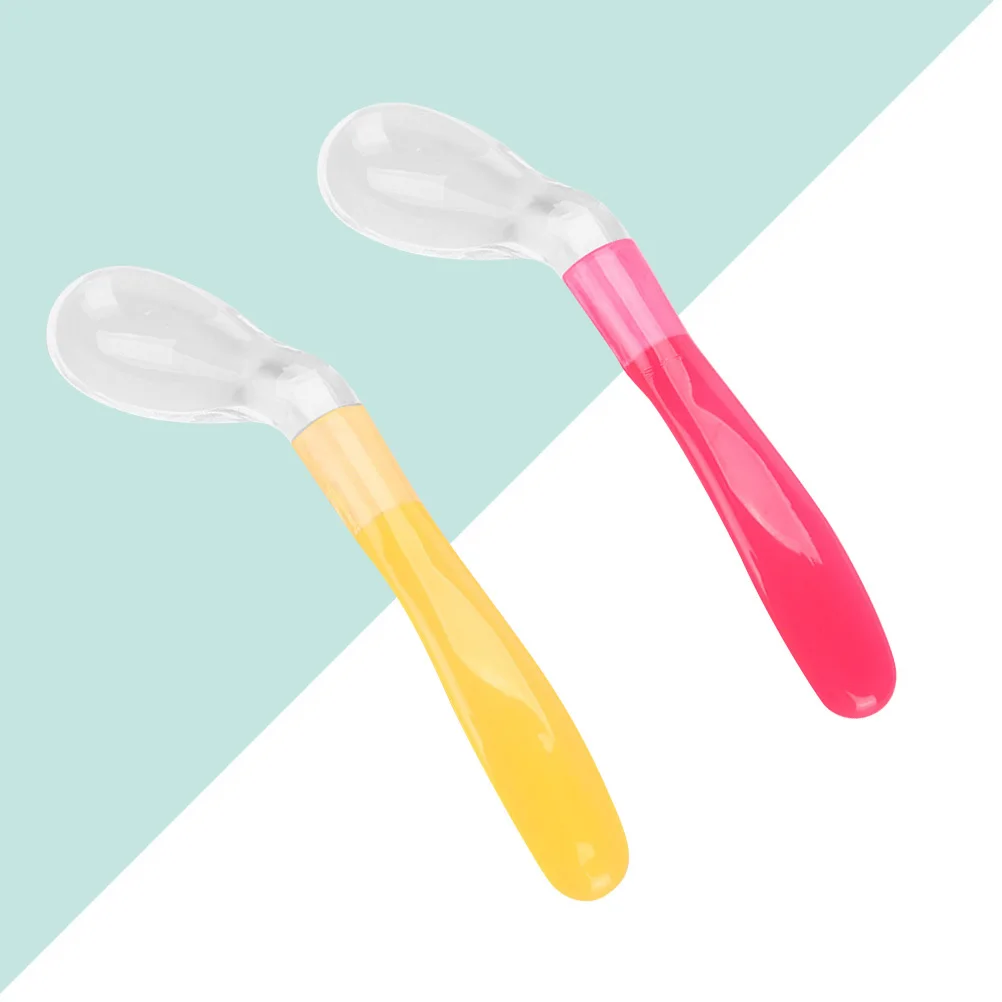 

2Pcs Baby Feeding Spoon Silicone Shallow Design Comfortable Handle for Infants Red Yellow Feeding Spoon