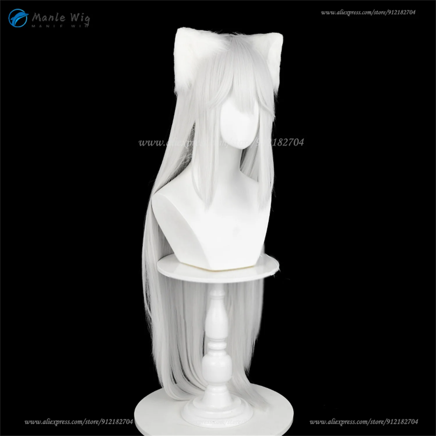 Anime Tomoe Cosplay Wig Silver White 100cm Long Straight Wig Heat Resistant Synthetic Hair Halloween Anime Wigs + Wig Cap