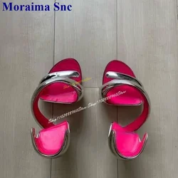 Western Trending Silver Metallic Sandals Strange Style Heel Women Shoes Slip On Open Toe 2024 Fashionable Zapatos Para Mujere