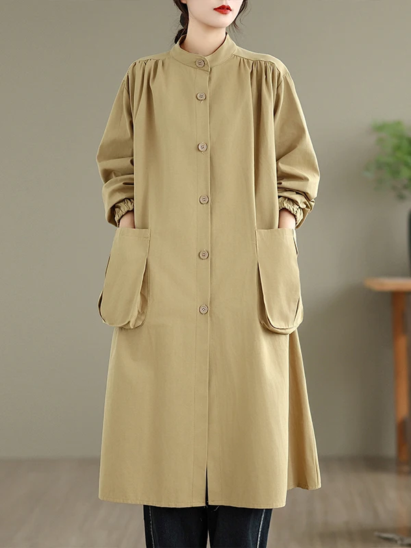 Długi płaszcz damski Briti Sle na jesień 2025, nowy, luźny, casualowy płaszcz wierzchni z dużymi kieszeniami, średniej długości wiatrówka.