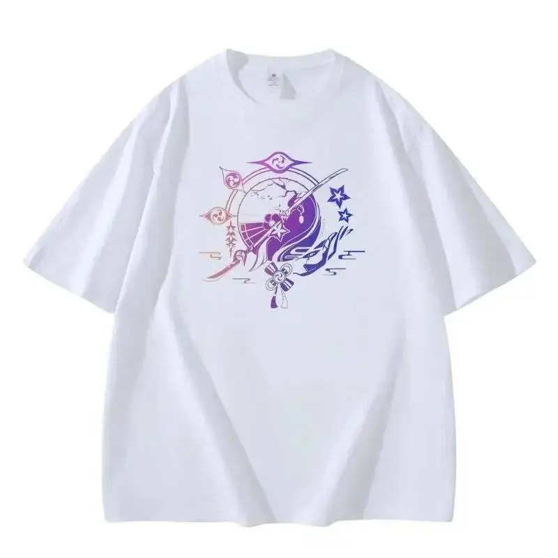 

Anime Game GS IMPACT 2025 Cos Zhongli Tartaglia Xiao Hutao Citlali Raiden Ei Etc. Simple Round-Neck Cotton T-Shirt Top Gift