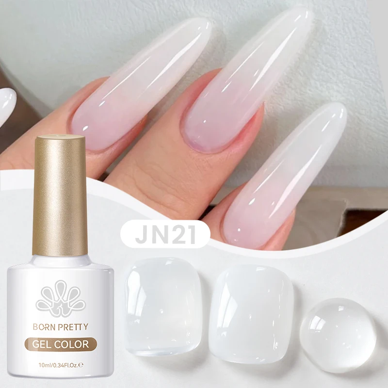 BORN PRETTY 10ml Jelly White Gel Nagellack Frühling Sommer Nude Pink Transparenter Semi-Permanent UV-Gel Lack Nagelkunst Maniküre
