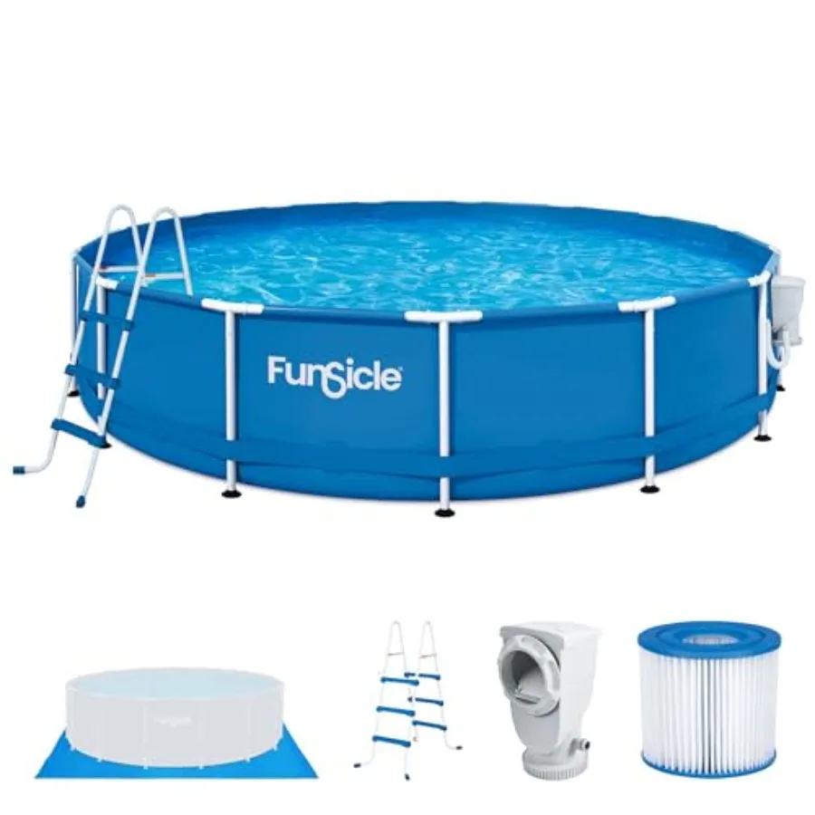 Backyard Swimming Pool Set: 15' x 36 Round Above Ground, Steel Frame, Blue, Easy Setup With 2-In-1 Filter