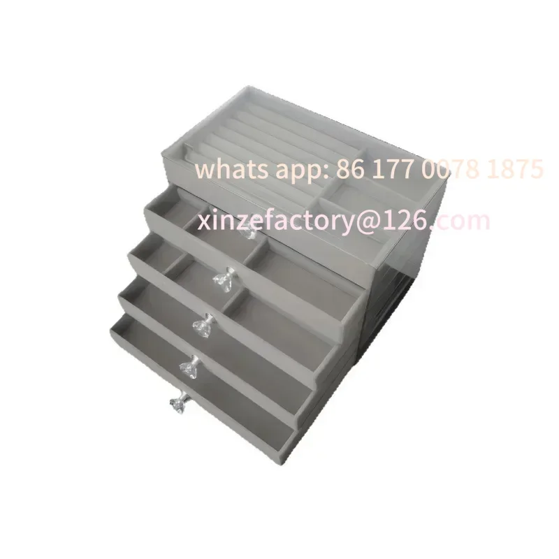 Customizable New Large Capacity Jewelry Box - 5-Layer Exquisite Gray Drawer Type | Anti-Oxidation Design for Earrings, Ring