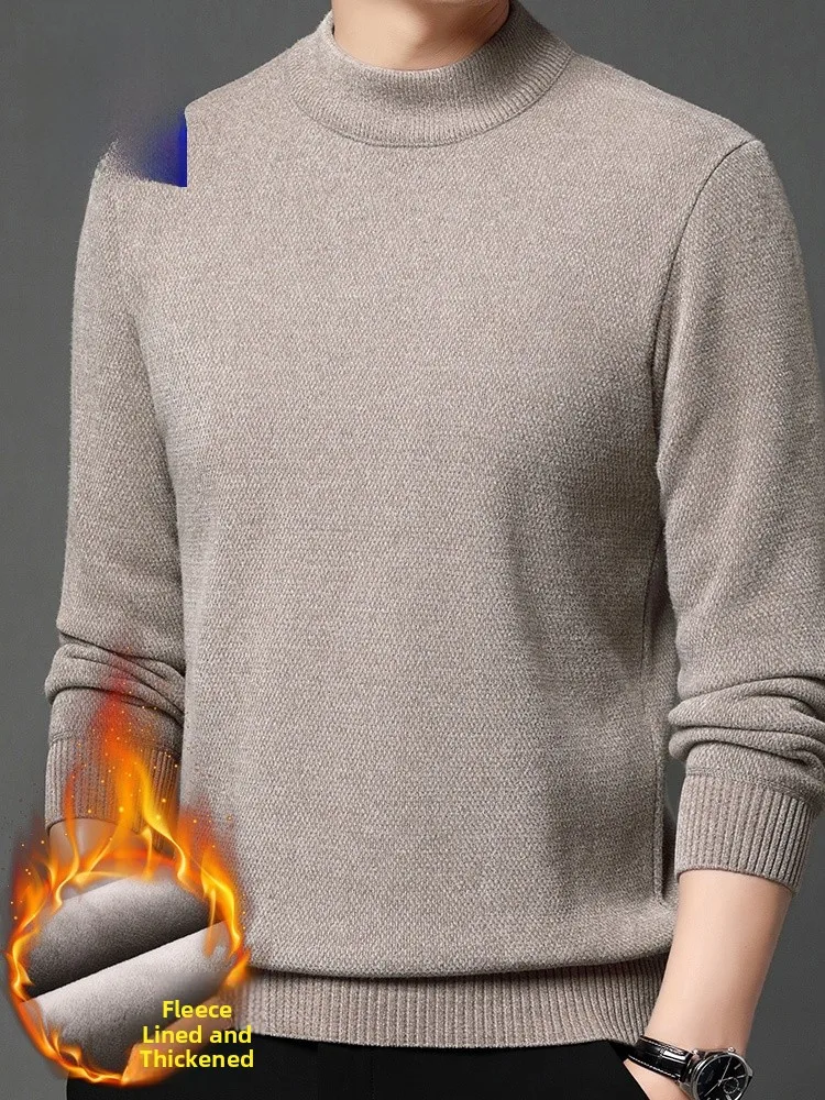

Мужской вязаный свитер с высоким воротником, утепленный флисом, однотонный, осенне-зимняя новинка