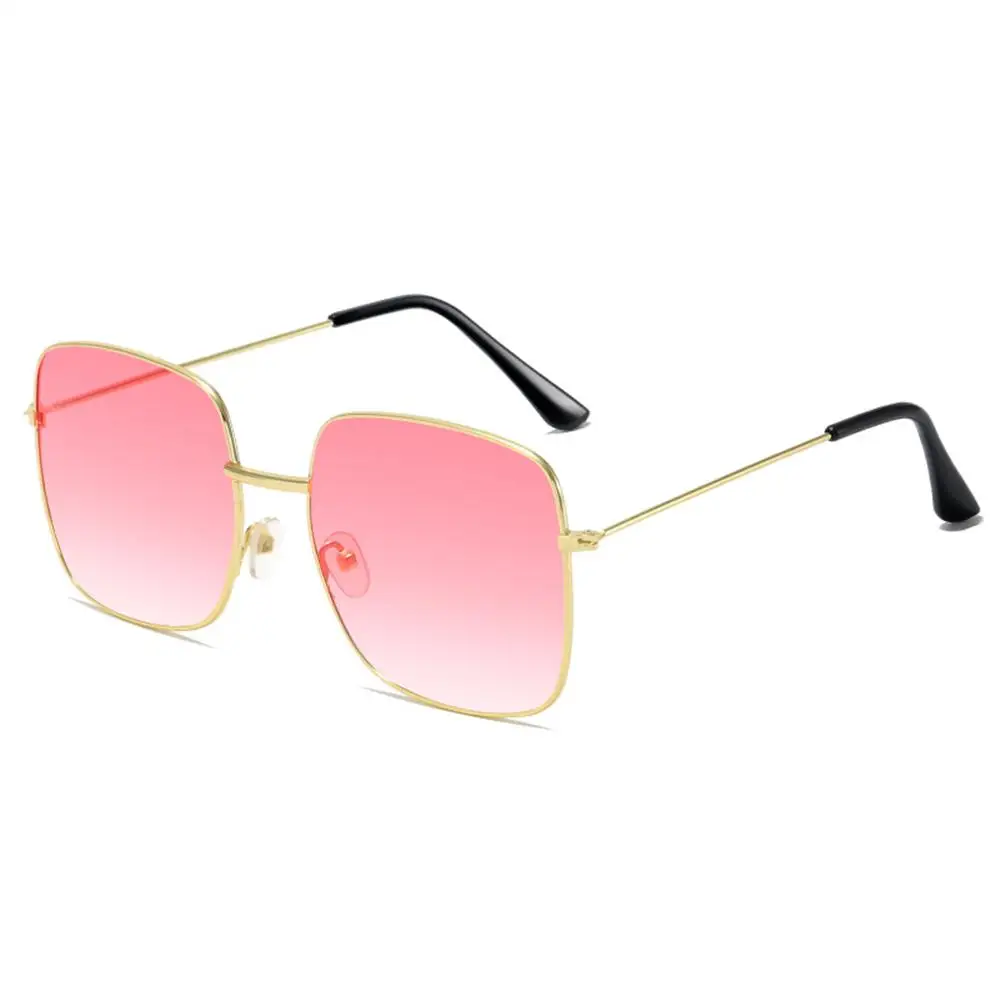 Fashion Versatile Metal Square Sunglasses Large Frame Korean Style UV Protection Sun Glasses Pink Hippie Glasses for Women & Men
