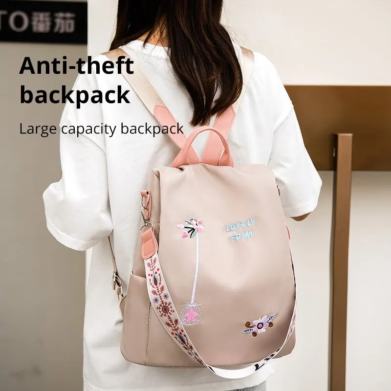 Waterproof Oxford Women Backpack Fashion Casual Embroidery Bag Designer Female Large Capacity Travel Handbag Shopping Knaps