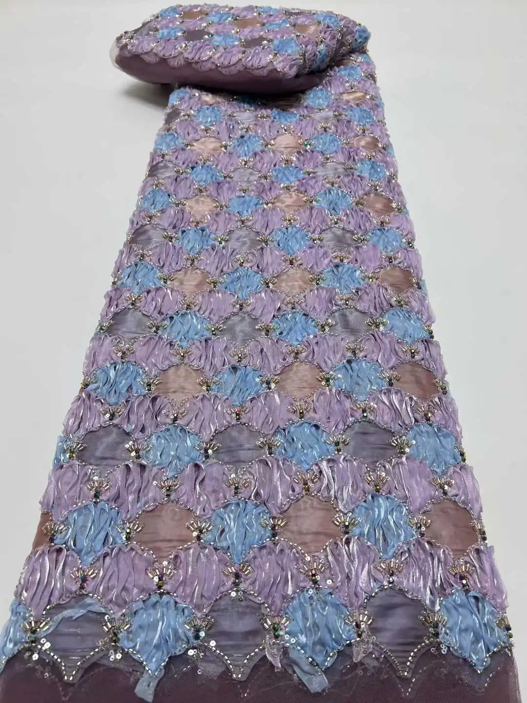 Latest African 3D Flower Lace Fabric Embroidery 2026 French Sequins Mesh Lace Fabric Nigerian Tulle Lace for Party Dress