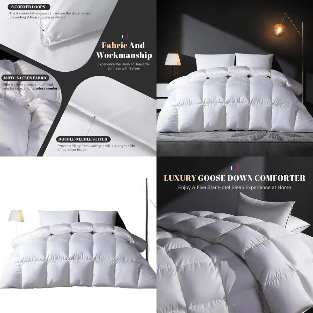 

Queen Size Feather Down Comforter - Lightweight, Noiseless, Soft Hotel-Style Bedding, Medium Warmth, White, 90x90 inches.