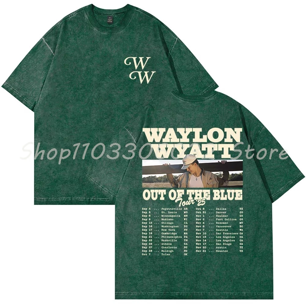 تي شيرت Waylon Wyatt Out of the Blue Tour 2025 Merch تي شيرت قطني مغسول تي شيرت للنساء والرجال بأكمام قصيرة تي شيرت بياقة دائرية