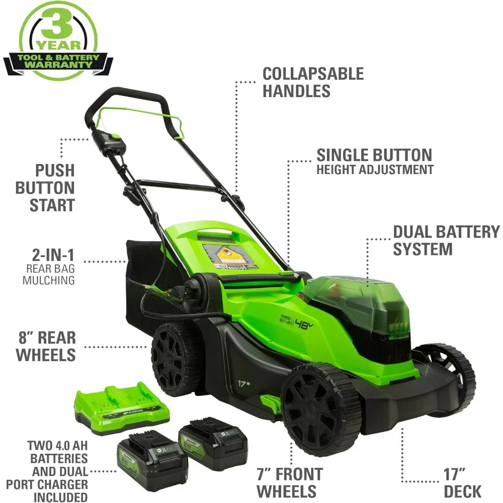 Imagem -02 - Cortador de Grama com Dual Port Carregador Rápido Incluído sem Fio Push 125 Mais Ferramentas Compatíveis 4.0ah Baterias 48v 2x24v 17