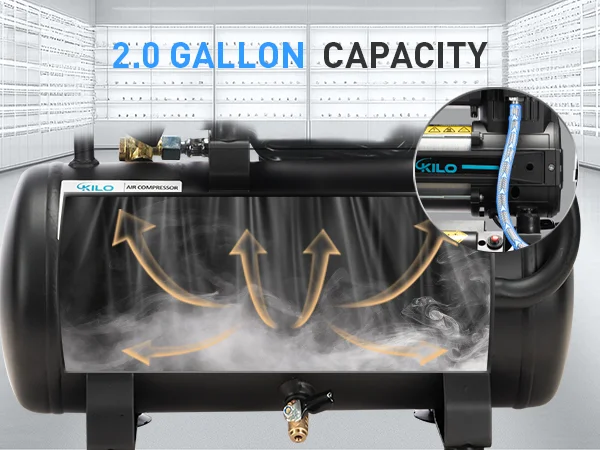 ضاغط هواء خالي من الزيت بسعة 2 جالون 1.0 حصان بحد أقصى 115 رطل لكل بوصة مربعة ضغط 65 ديسيبل فائق الهدوء لإصلاح السيارات طلاء رذاذ تضخم الإطارات