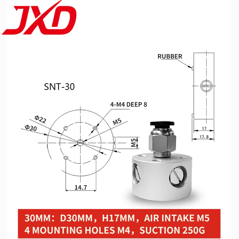 JXD Bernoulli Pneumatic Gripper Round Vacuum Sucker 20MM 30MM 40MM 60MM Traceless Aluminum Alloy Non-contact Vacuum Suction Cup