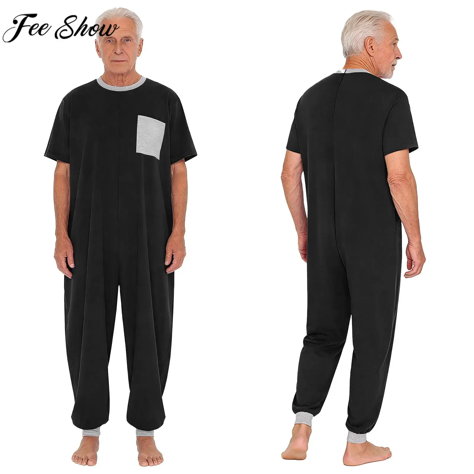 Adult Special Needs Adaptive Clothing Short Sleeve Back Zipper Autism Elderly Alzheimer Anti-Strip Jumpsuit Sleepwear Loungewear