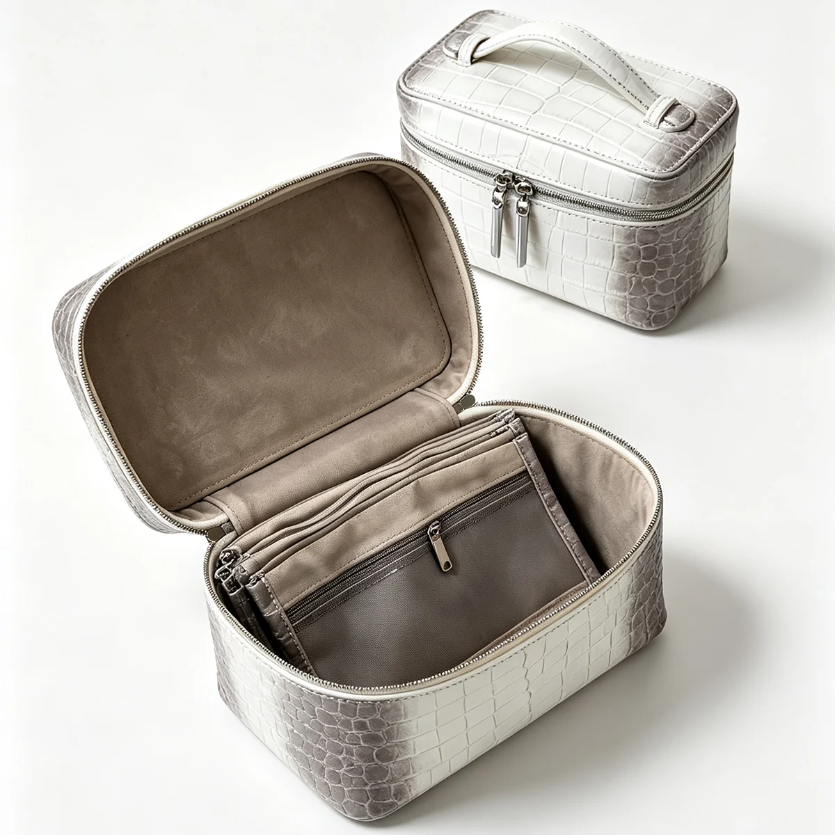 Monogramm-Lunchbox-Tasche aus hochwertigem Himalaya-Leder, große Kapazität, Reise-Make-up-Organizer, Schmucktasche, Kosmetiktasche – Detail 7