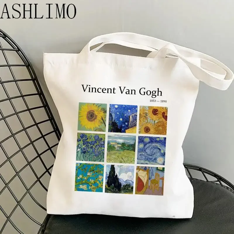 Van Gogh pittura Shopper Bag Harajuku donna Shopping Bag Canvas Shopper Bag Girl Tote Bag borsa a tracolla Lady Bag