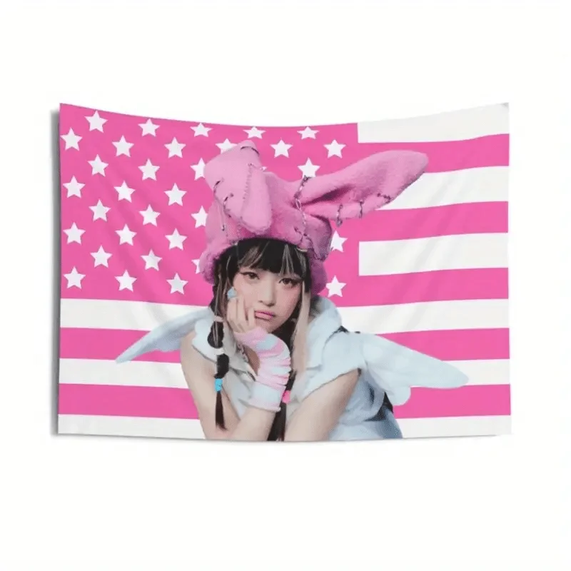 

1 шт., концертный баннер Njz, розовый дизайн американского флага с кроличьими ушками Kawaii и звездами, узор, баннер с поддержкой веера, украшение для мероприятий