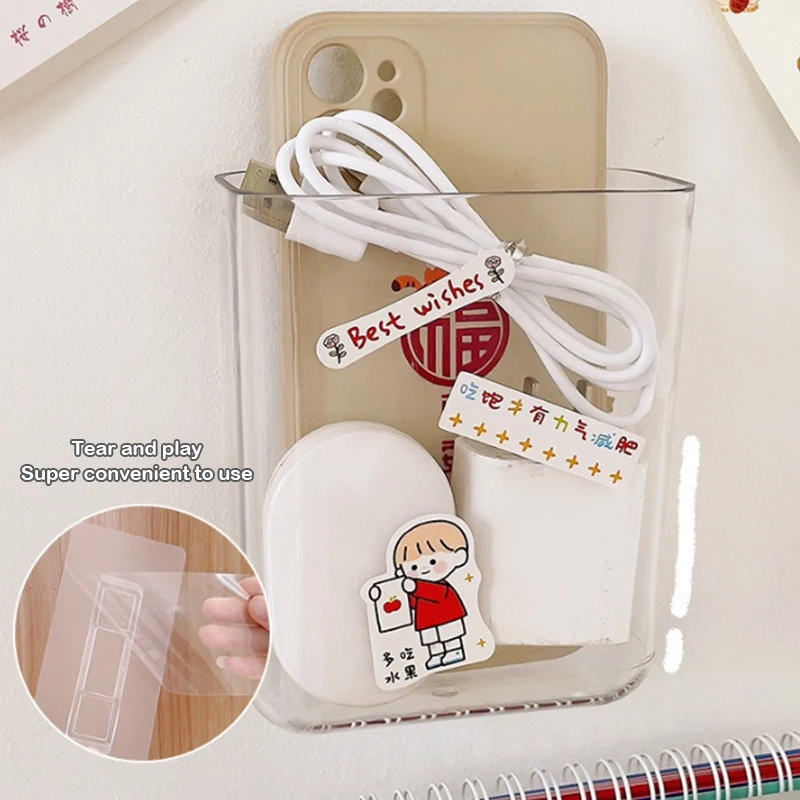 .Hot-Transparent Wall Storage Box Wall-mounted No Punch Bedside Racks Cosmetic Hanging Wall Mounted Organizer Storage Box[S13]