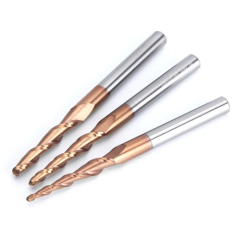 HUHAO HRC55 Carbide Spiral Tapered Ball Nose End Mill 6mm Shank 2 Flutes Router Bit for Metal Wood CNC 2D 3D Carving Bits Tools