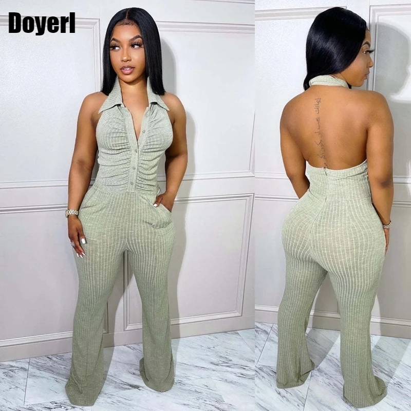 

Backless Sexy Jumpsuit Women Bodycon Ribbed Knit Cut Out Button Jumpsuit Party Overalls Club Outfits for Women Long Jumpsuit