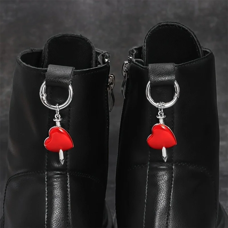 2Pcs Gothic dagger with red heart, metal red imitation enamel shoe pendant, detachable accessory suitable for all kinds of boots