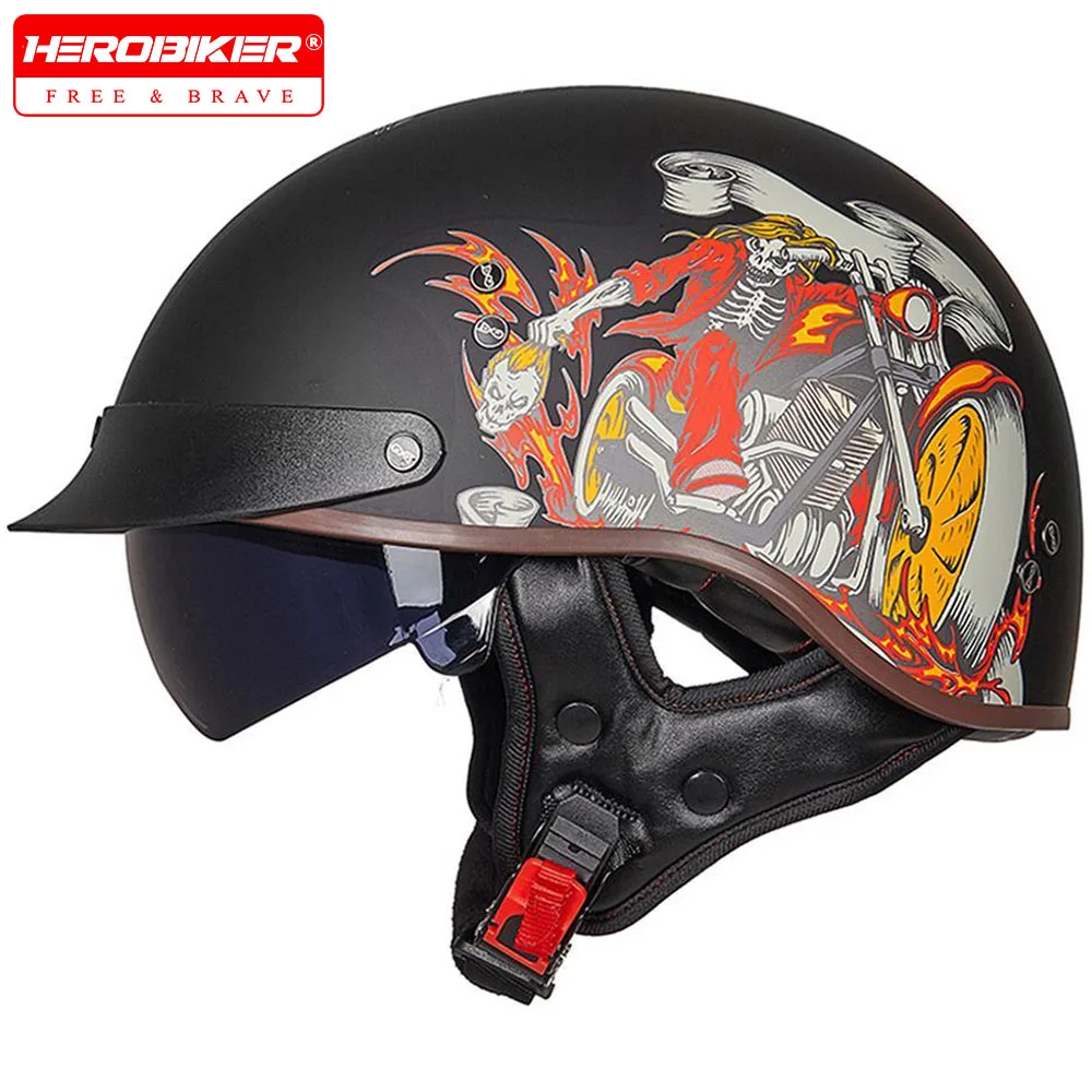 モトハーフヘルメットレトロオートバイヘルメットカスコドイツクラシックモトヘルメット-capacete-デモト-hd-バイザーオートバイアクセサリー