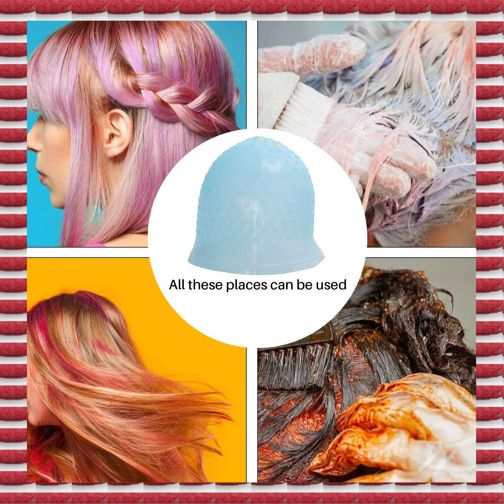 

A97G Reusable Salon Highlighting Dye Hair Coloring Frosting Cap With Metal Hook Blue