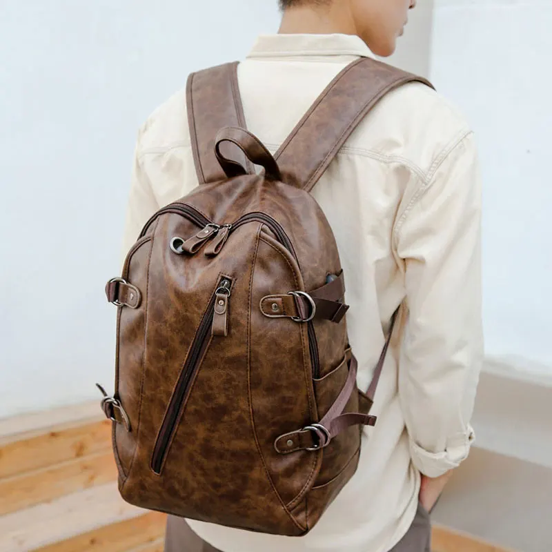 soft leather backpack business bag men leather fashion 2023 large-capacity backpack schoolbag male casual school students bag