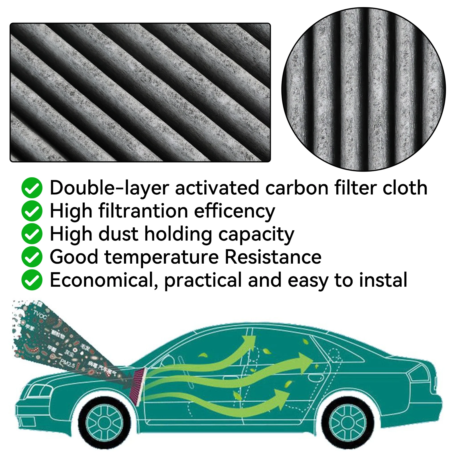 Car Activated Carbon Pollen Cabin Air Filter 27277-4BU0A 27277-4EM0A For Nissan X-Trail T32 Qashqai J11 Mercedes-Benz Citan W420