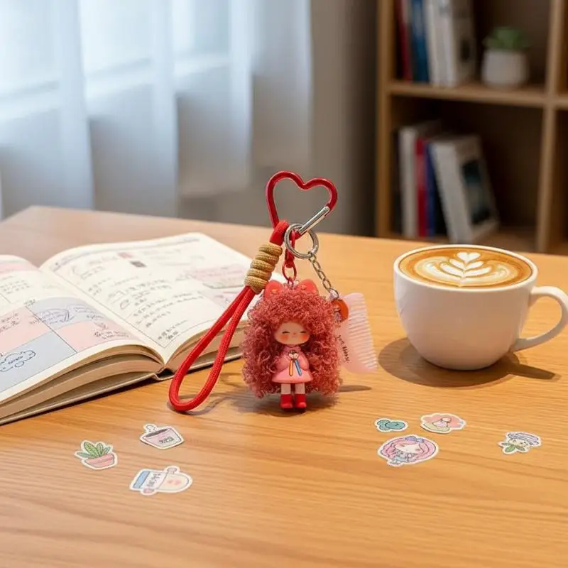 Cartoon Flauschiges Haar Coole Mädchen Schlüsselanhänger - Milchtee-Serie Schlüsselanhänger Taschenzubehör für Trendige Mädchen als Kreatives Geschenk – Detail 1