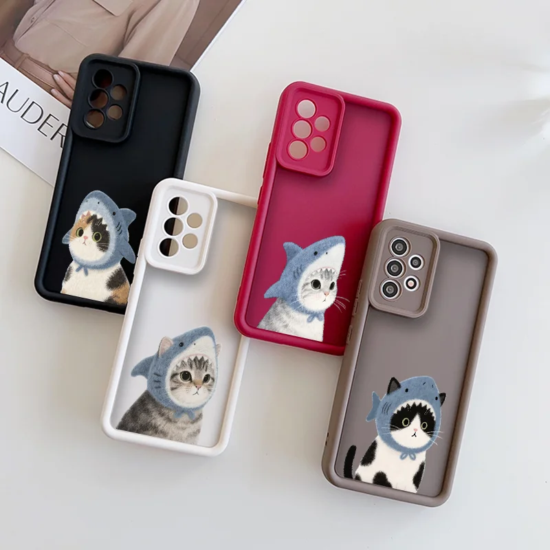 Funda Protectora para Teléfono con Diseño de Pareja de Gatos Tiburón de Dibujos Animados para OPPO Reno 13F 12 11 10 Pro Plus A58 Find X3 X5 X7 Lite 5G