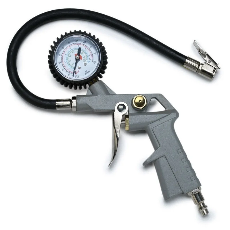 Heavy Duty 220 Psi Tire Inflator Gauge With Hose And Quick Connect Plug Dial Tire Pressure Air Gun Gauge Regulator Locking Chuck