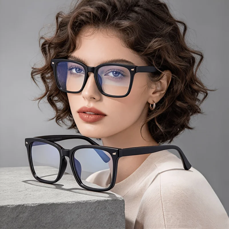 2-Pack Simple Frame Bare-Faced Decorative Glasses Combo Unisex Daily Wear Plain Glasses Versatile Basic Frame Accessories